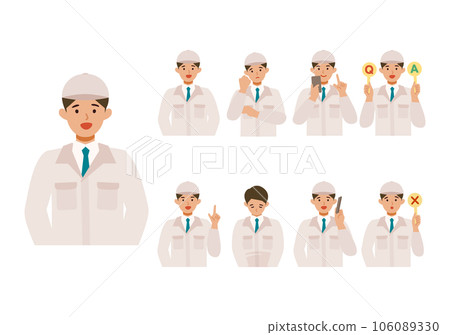 工作服微笑的男性上半身插圖 工作服微笑的男性上半身插圖 106089330
