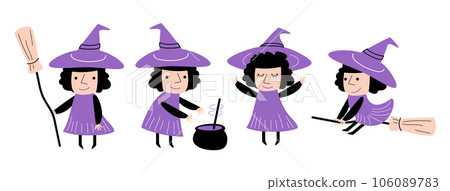 Set of cute Witch . Halloween cartoon characters . Doodle drawing style . Vector. Set of cute Witch . Halloween cartoon characters . Doodle drawing style . Vector. 106089783