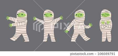 Set of cute Mummy . Halloween cartoon characters . Doodle drawing style . Vector. 106089791