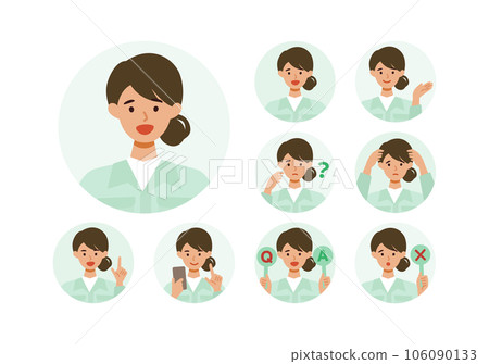 Illustration of a woman's upper body in work clothes with a smile 106090133