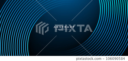Dark blue abstract background with glowing circle curve geometric lines. Modern shiny blue lines pattern. Futuristic technology concept. Vector illustration 106090584