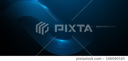 Dark blue abstract background with glowing curve geometric lines connecting. Modern shiny blue lines pattern. Futuristic technology concept. Vector illustration 106090585