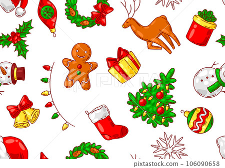 Merry Christmas pattern. Holiday background in cartoon style. 106090658