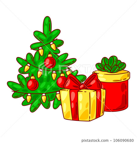 Merry Christmas illustration. Holiday objects in cartoon style. Merry Christmas illustration. Holiday objects in cartoon style. 106090680