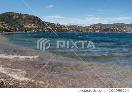 View of Theoule-Sur-Mer from a beach in spring View of Theoule-Sur-Mer from a beach in spring 106090994