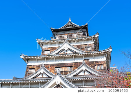 Hiroshima City, Hiroshima Prefecture, a popular sightseeing spot, the castle tower of Hiroshima Castle in sunny weather Hiroshima City, Hiroshima Prefecture, a popular sightseeing spot, the castle tower of Hiroshima Castle in sunny weather 106091463