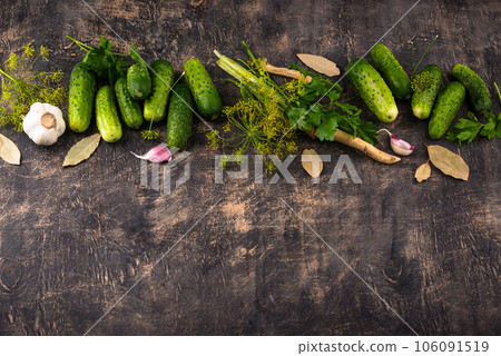 Ingredients for pickled or marinated cucumber 106091519