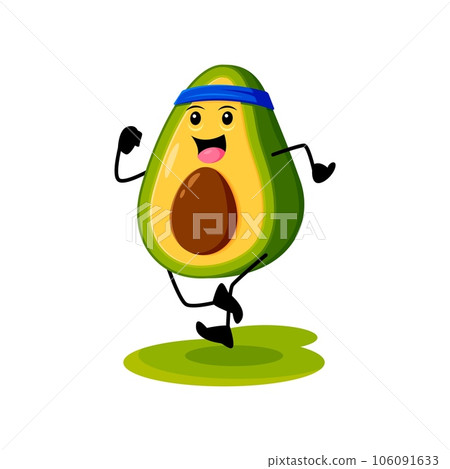 Cartoon running mexican avocado character. Vector tropical fruit or vegetable exercises, engage in healthy lifestyle and sport recreation. Natural food run or jog workout, partaking in marathon Cartoon running mexican avocado character. Vector tropical fruit or vegetable exercises, engage in healthy lifestyle and sport recreation. Natural food run or jog workout, partaking in marathon 106091633
