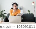 Homeschooling. Asian girl online learn video conference via internet with tutor on computer 106091811