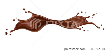 Realistic liquid chocolate wave flow splash. Isolated 3d vector delicious burst of melted choco dessert, flowing and swirling in a mesmerizing dance of sweetness and temptation at its finest Realistic liquid chocolate wave flow splash. Isolated 3d vector delicious burst of melted choco dessert, flowing and swirling in a mesmerizing dance of sweetness and temptation at its finest 106092101