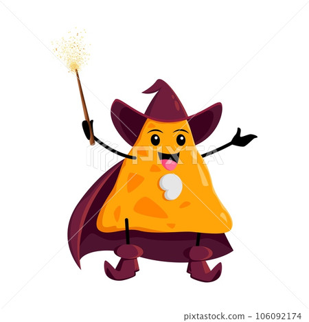 Cartoon Halloween nachos tex mex food wizard and mage character. Isolated vector whimsical and magical warlock personage who enchants spellbinding cheesy, crunchy, and delicious spells Cartoon Halloween nachos tex mex food wizard and mage character. Isolated vector whimsical and magical warlock personage who enchants spellbinding cheesy, crunchy, and delicious spells 106092174
