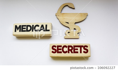 Medical concept. Next to the symbol of medicine, wooden blocks with the inscription Medical concept. Next to the symbol of medicine, wooden blocks with the inscription 106092227