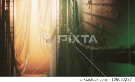 Electric wires in the tunnel with light 106093287