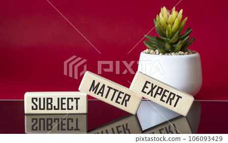 SUBJECT, MATTER, EXPERT. Black and red background with cactus flower .Business concept 106093429