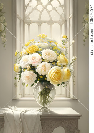 illustration flower with vase, side by the window illustration flower with vase, side by the window 106093574
