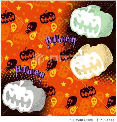 帶有蓬鬆獨特的南瓜、骷髏和萬聖節文字的紡織品 106093753