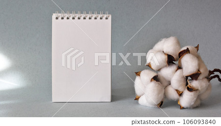 empty desk calendar with copy space for text, design and graphics, isolated on a blue background empty desk calendar with copy space for text, design and graphics, isolated on a blue background 106093840