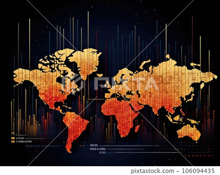 Global economy stock market finance chart business on world map 3D, technology economic screen in the background. Generative AI Global economy stock market finance chart business on world map 3D, technology economic screen in the background. Generative AI 106094435