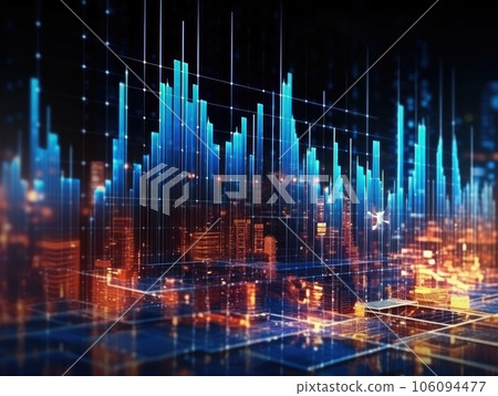 Economic and stock market chart lines financial graph on a technology abstract background, trading market concept. Generative AI Economic and stock market chart lines financial graph on a technology abstract background, trading market concept. Generative AI 106094477
