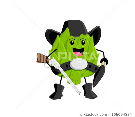 Cartoon wild west artichoke vegetable ranger character. Isolated vector rugged healthy veggies personage, armed with a gun, exuding a unique blend of strength and eccentricity, ready to any adventure Cartoon wild west artichoke vegetable ranger character. Isolated vector rugged healthy veggies personage, armed with a gun, exuding a unique blend of strength and eccentricity, ready to any adventure 106094584