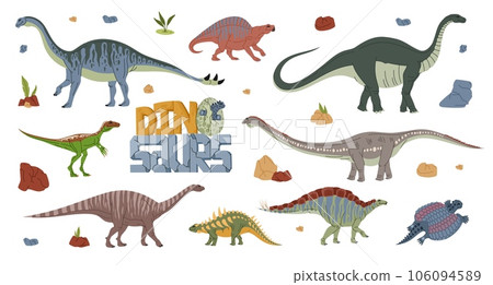 Cartoon dinosaur characters, vector prehistoric monster animals and cute baby dino personages. Happy melanorosaurus, eoraptor, henodus and lotosaurus, shunosaurus, wuerhosaurus, apatosaurus dinosaurs Cartoon dinosaur characters, vector prehistoric monster animals and cute baby dino personages. Happy melanorosaurus, eoraptor, henodus and lotosaurus, shunosaurus, wuerhosaurus, apatosaurus dinosaurs 106094589