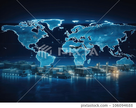 Logistics, cargo, and delivery industry concepts with package and service systems and a digital world map in the background. Generative AI 106094688