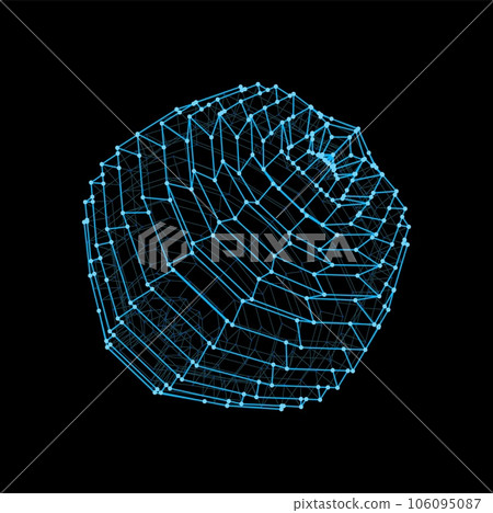 3d futuristic sphere and ball polygonal shape. Virtual blue wire line model, futuristic dimensional grid vector sphere or digital technology wireframe hologram. Mesh or polygonal ball structure 3d futuristic sphere and ball polygonal shape. Virtual blue wire line model, futuristic dimensional grid vector sphere or digital technology wireframe hologram. Mesh or polygonal ball structure 106095087