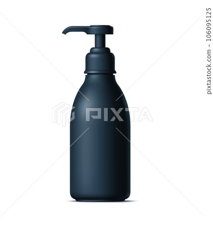 Realistic black cosmetics bottle, tube and plastic container with pump dispenser isolated 3d vector package mockup. Liquid soap, sanitizer, hand cream, shower gel, conditioner for hair or lotion flask 106095125