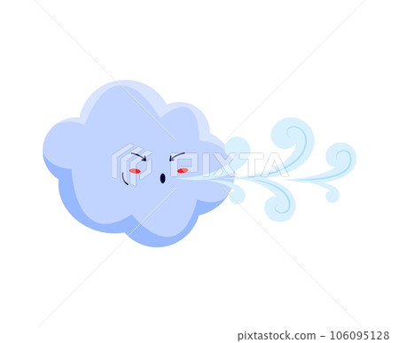 Angry blowing wind, funny cartoon character weather forecast personage. Vector cute windy cloud, weather forecast and meteorology sign Angry blowing wind, funny cartoon character weather forecast personage. Vector cute windy cloud, weather forecast and meteorology sign 106095128