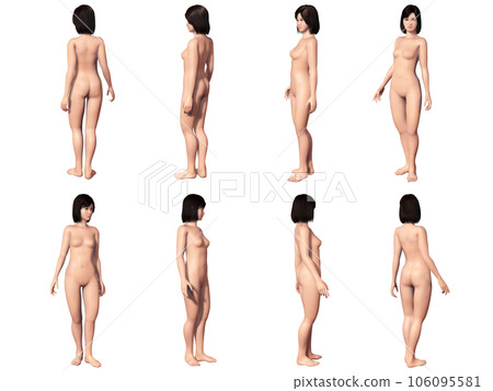 Female naked human body CG illustration 8 directions with alpha 106095581