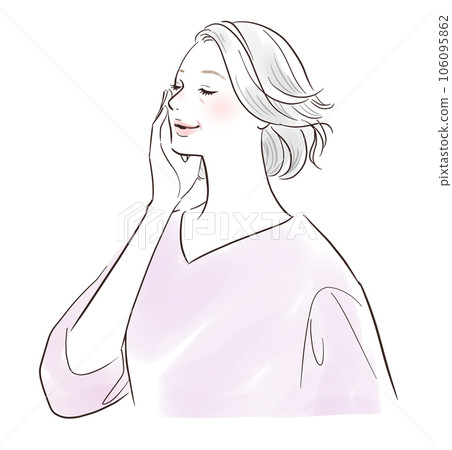 A middle-aged woman touching her cheeks 106095862
