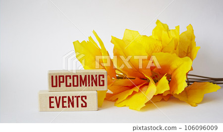 Upcoming events concept, office desk with orange branch. Upcoming events Upcoming events concept, office desk with orange branch. Upcoming events 106096009