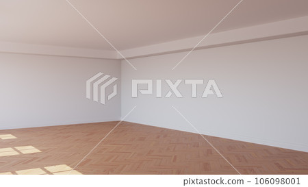 Corner of the Sunlit Room with White Walls, a White Ceiling and Cornice, Glossy Herringbone Parquet Floor, and a White Plinth. Unfurnished Interior Concept. 3D render, 8K Ultra HD, 7680x4320, 300 dpi Corner of the Sunlit Room with White Walls, a White Ceiling and Cornice, Glossy Herringbone Parquet Floor, and a White Plinth. Unfurnished Interior Concept. 3D render, 8K Ultra HD, 7680x4320, 300 dpi 106098001