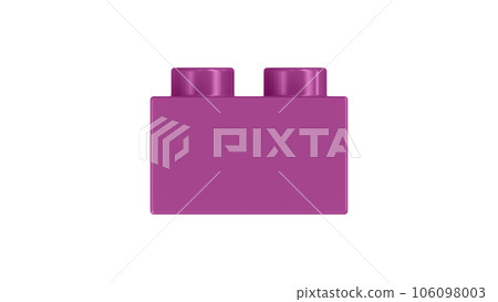 Heather Purple Lego Block Isolated on a White Background. Close Up View of a Plastic Children Game Brick for Constructors, Side View. High Quality 3D Rendering with a Work Path. 8K Ultra HD, 7680x4320 106098003