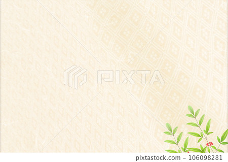 Nandina leaves on traditional Japanese paper, beige color Nandina leaves on traditional Japanese paper, beige color 106098281