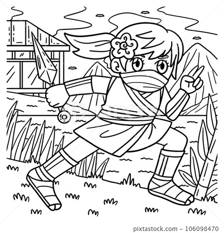 Ninja Kunoichi with Kunai Coloring Page for Kids Ninja Kunoichi with Kunai Coloring Page for Kids 106098470