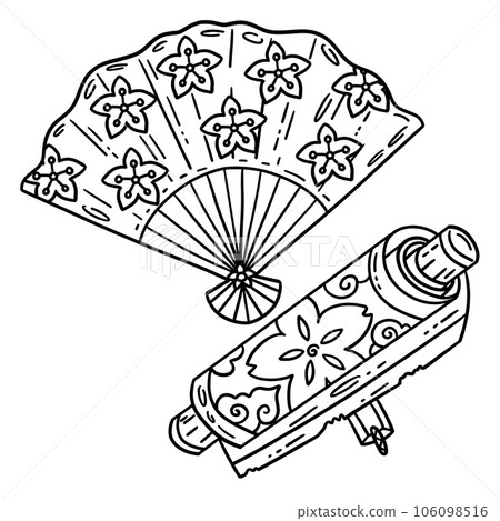 Ninja Scroll and Fan Isolated Coloring Page Ninja Scroll and Fan Isolated Coloring Page 106098516