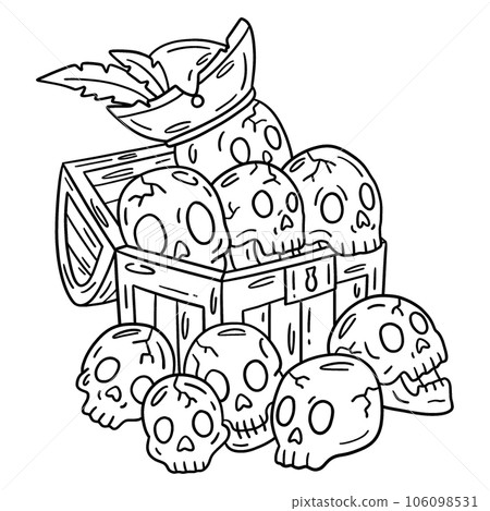 Pirate Chest with Skulls Isolated Coloring Page Pirate Chest with Skulls Isolated Coloring Page 106098531