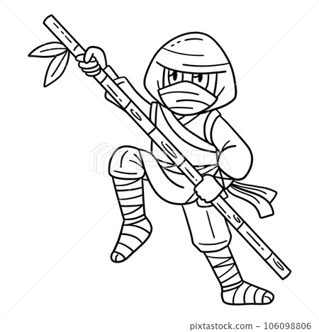 Ninja with a Bamboo Pole Isolated Coloring Page 106098806