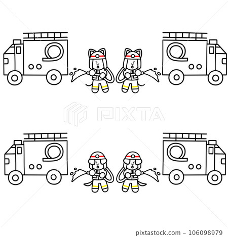 Fireman Nawanmaru and Nyanmaru line drawing set dog cat Fireman Nawanmaru and Nyanmaru line drawing set dog cat 106098979