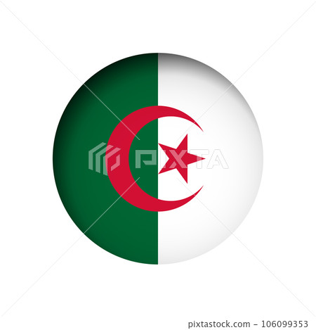 Algeria flag - behind the cut circle paper hole with inner shadow. Algeria flag - behind the cut circle paper hole with inner shadow. 106099353