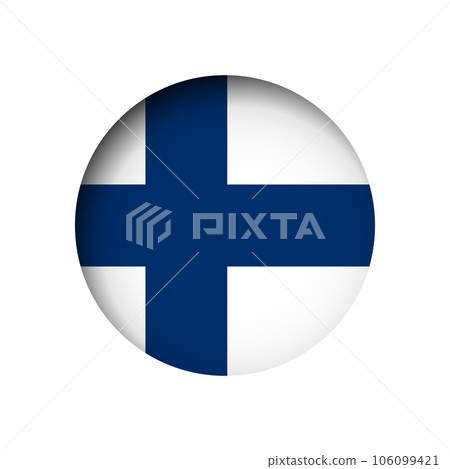 Finland flag - behind the cut circle paper hole with inner shadow. 106099421