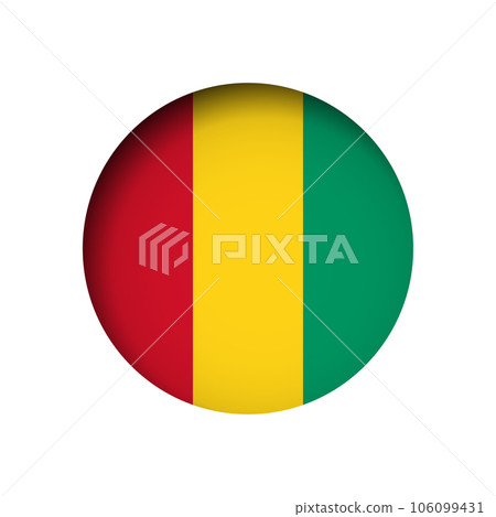 Guinea flag - behind the cut circle paper hole with inner shadow. Guinea flag - behind the cut circle paper hole with inner shadow. 106099431