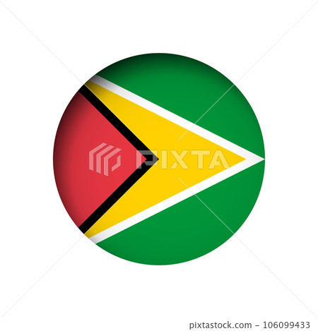 Guyana flag - behind the cut circle paper hole with inner shadow. Guyana flag - behind the cut circle paper hole with inner shadow. 106099433