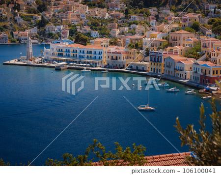 Symi Island, Greece islands holidays from Rhodos in Aegean Sea. Symi Island, Greece islands holidays from Rhodos in Aegean Sea. 106100041