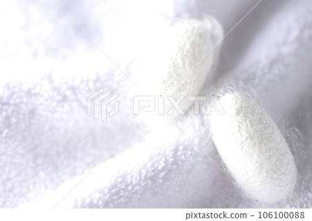 Photographing the white cocoon balls produced by silkworms on a towel 106100088