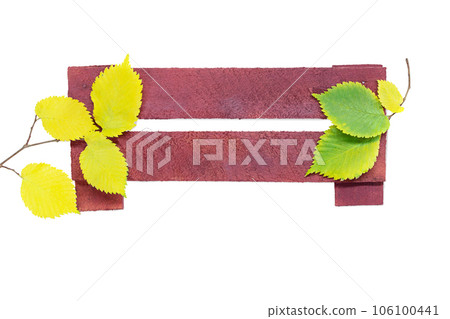 Old burgundy bulletin boards with yellow leaves side. Wooden plaque, hanging textured panel, signboard with nails on isolated white background. Copy space Old burgundy bulletin boards with yellow leaves side. Wooden plaque, hanging textured panel, signboard with nails on isolated white background. Copy space 106100441