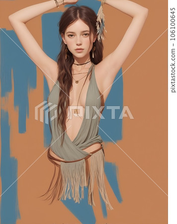 舉起雙臂的民族時尚美女 舉起雙臂的民族時尚美女 106100645