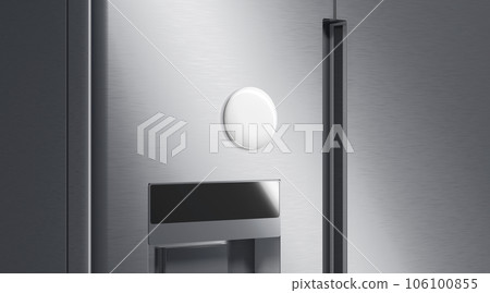 Blank white round magnet on fridge mockup, side view Blank white round magnet on fridge mockup, side view 106100855