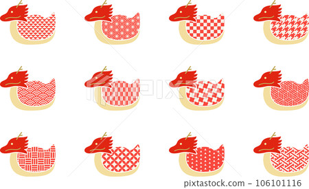紅色和白色日本圖案龍年圖標集 106101116